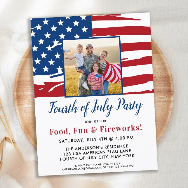 4th Of July Party American Flag Family Photo Invitation Postcard (Creator Uploaded)