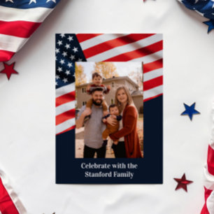 4th of July Party American Flag with Family Photo Invitation