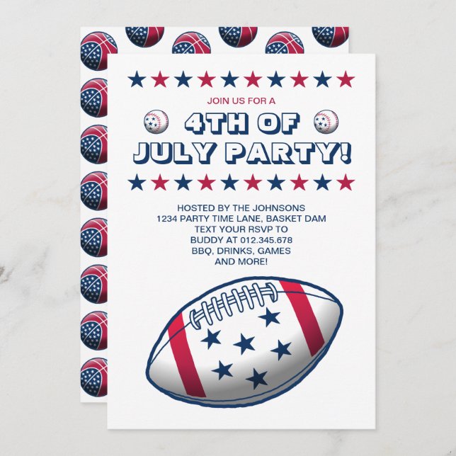 4th of July Party Balls Invitation (Front/Back)