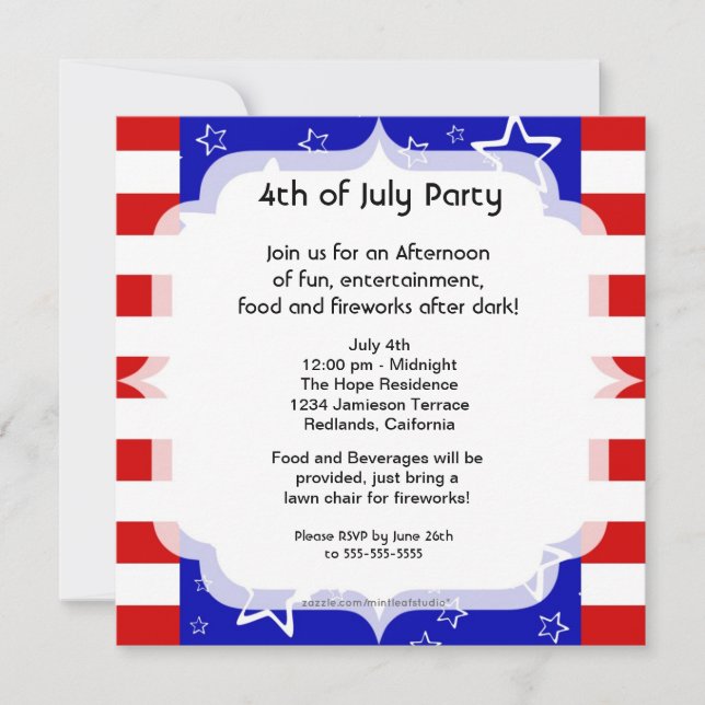 4th of July Party / Bbq Invitation Red White Blue (Front)
