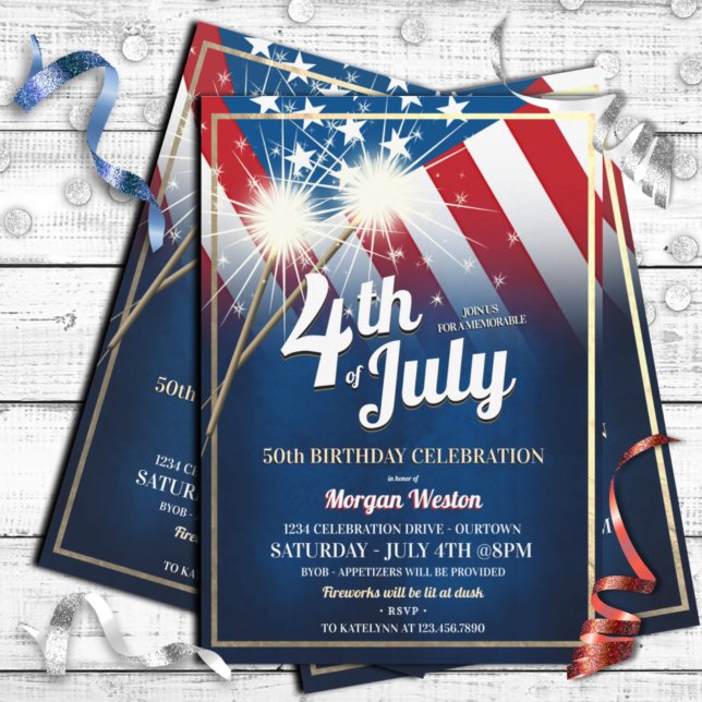 4th of July Party Birthday Party Invitations (Creator Uploaded)