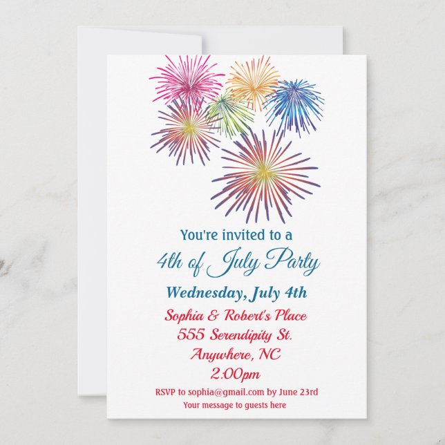 4th of July Party Colourful Fireworks Invitation (Front)
