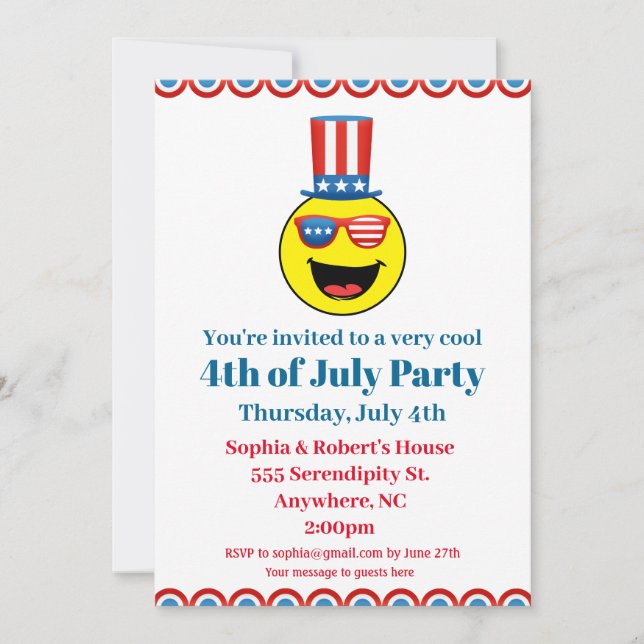 4th of July Party Cool Patriotic Emoji Invitation (Front)