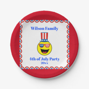 4th of July Party Cool Patriotic Emoji Paper Plate