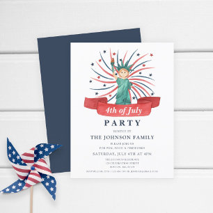 4th Of July Party Cute Patriotic Statue Of Liberty Invitation Postcard