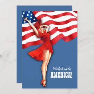 4th of July Party   Event Retro Pin-Up  Invitation