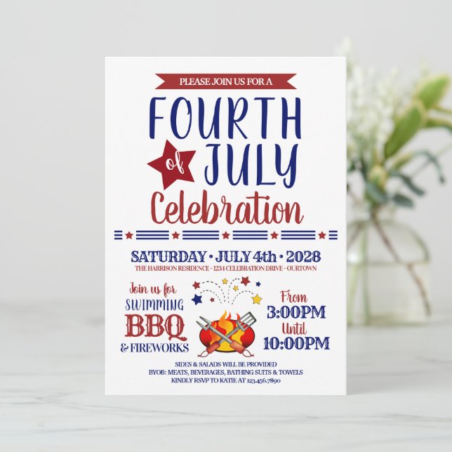4th of July Party Invitation (Standing Front)