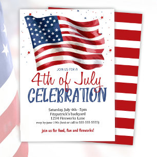 4th Of July Party Invitation American Flag Backyar