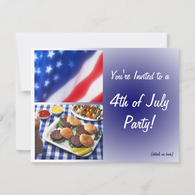 4th of July Party Invitation, Burgers & Flag Invitation (Front)