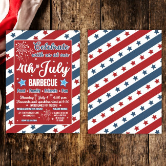 4th of July Party Invitation, Patriotic Barbecue  Invitation