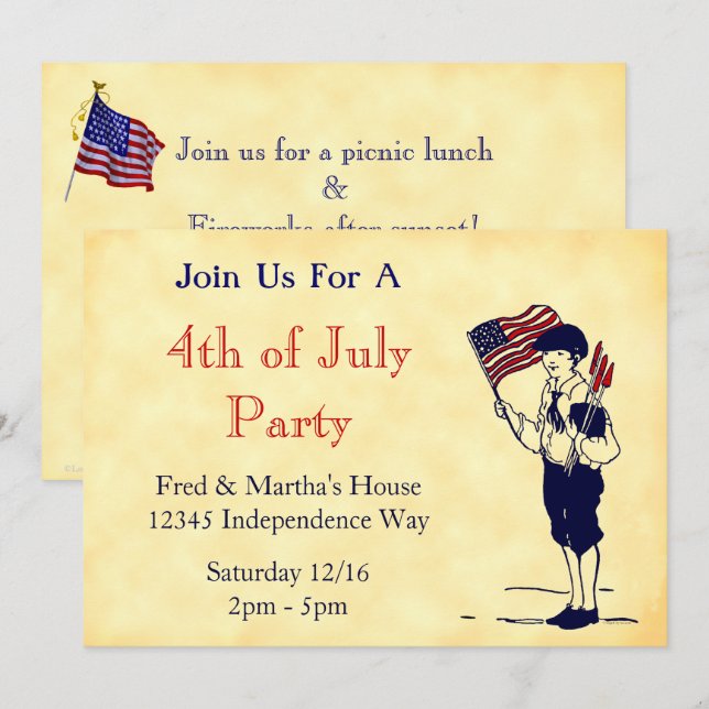 4th of July Party Partiotic Editable Invitations (Front/Back)