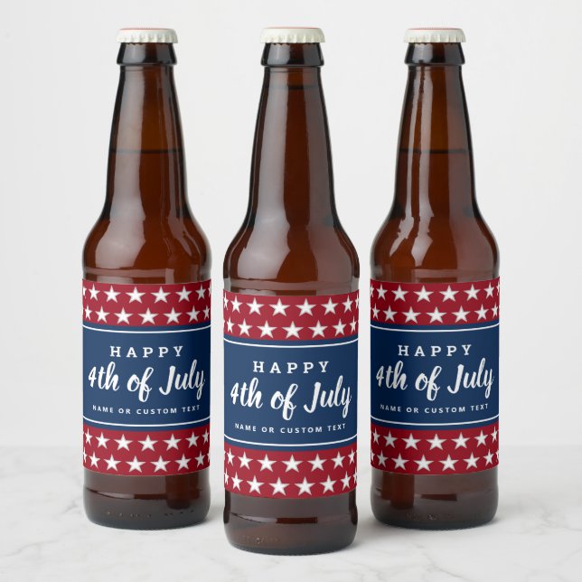 4th Of July Party Patriotic Stars Stripes Monogram Beer Bottle Label (Bottles)