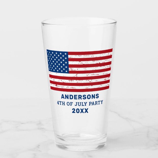 4th of July Party Personalised American Flag Glass (Front)