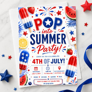 4th of July Party Pop Summer BBQ Independence Day Invitation
