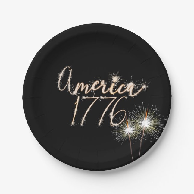 4th of July Party Sparkler 1776 Paper Plate (Front)