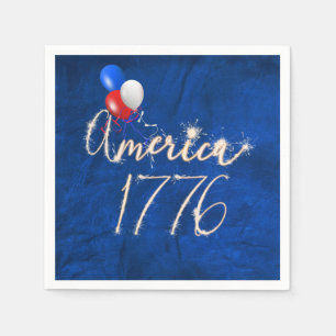 4th of July Party Sparkler Blue Leather Napkins