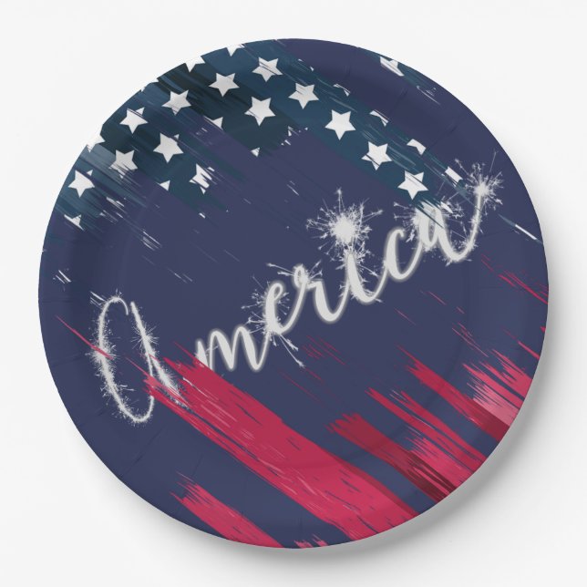 4th of July Party Sparkler Flag Paper Plate (Front)