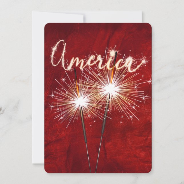4th of July Party Sparkler on Red Invitation (Front)
