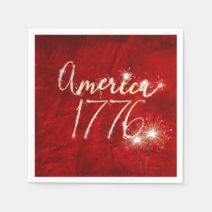 4th of July Party Sparkler Red Leather Napkin