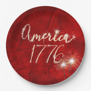 4th of July Party Sparkler Red Leather Paper Plate