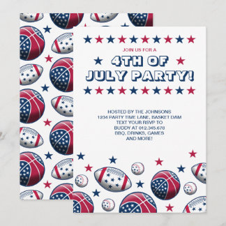 4th of July Party Sport Balls Invitation