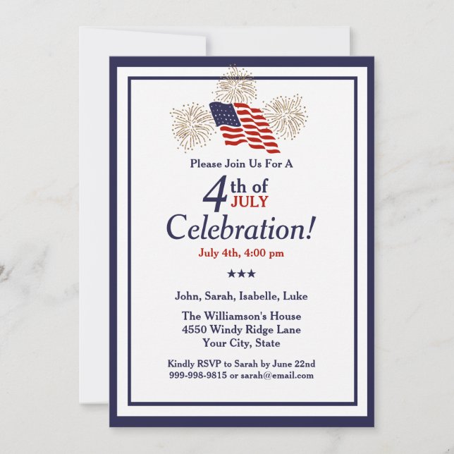 4th Of July Party USA Flag Gold Fireworks Classic Invitation (Front)