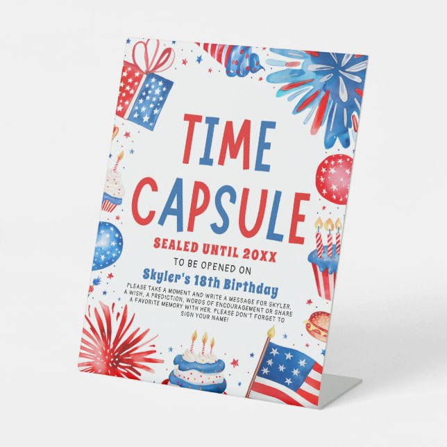 4th Of July Patriotic 1st Birthday Time Capsule Pedestal Sign (Front)
