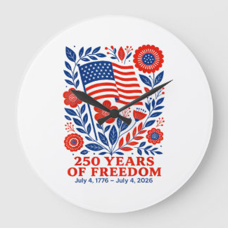 4th of July Patriotic 250th Anniversary 250 Years  Large Clock