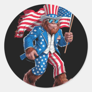 4th Of July Patriotic American Bigfoot Sasquatch U Classic Round Sticker