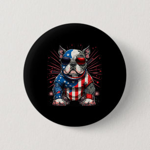 4th Of July Patriotic American Bully Dog Us Flag 6 Cm Round Badge