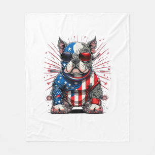 4th of July Patriotic American Bully Dog US Flag Fleece Blanket