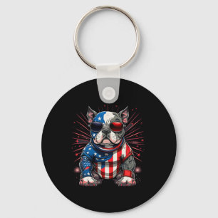 4th Of July Patriotic American Bully Dog Us Flag Key Ring