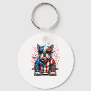 4th of July Patriotic American Bully Dog US Flag  Key Ring