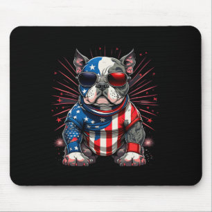 4th Of July Patriotic American Bully Dog Us Flag Mouse Pad