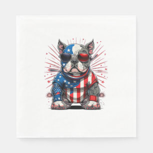 4th of July Patriotic American Bully Dog US Flag Napkin