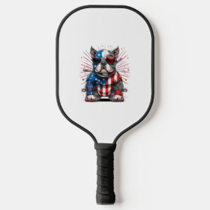 4th of July Patriotic American Bully Dog US Flag  Pickleball Paddle