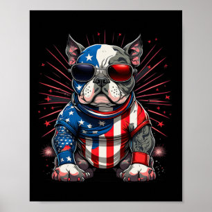 4th Of July Patriotic American Bully Dog Us Flag Poster