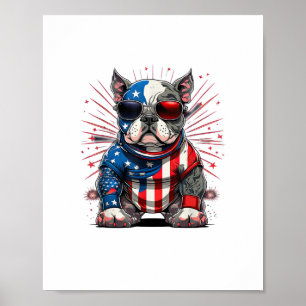 4th of July Patriotic American Bully Dog US Flag  Poster