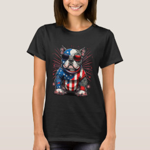 4th Of July Patriotic American Bully Dog Us Flag  T-Shirt