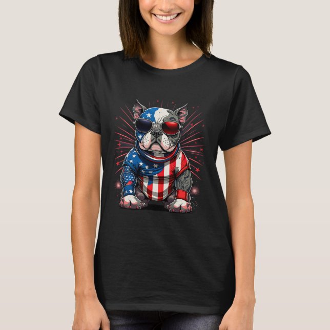 4th Of July Patriotic American Bully Dog Us Flag  T-Shirt (Front)