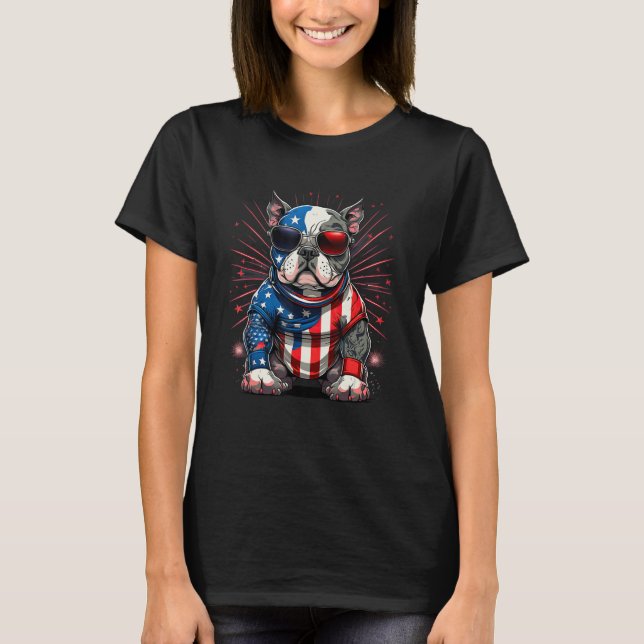 4th of July Patriotic American Bully Dog US Flag T-Shirt (Front)