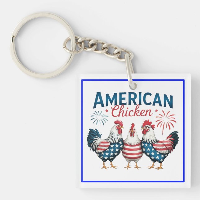 4th of July Patriotic American Chicken-62987 Key Ring (Front)