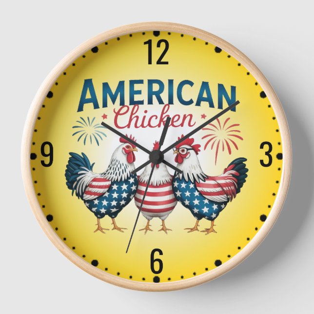 4th of July Patriotic American Chicken-62987 T-Shi Clock (Front)