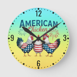 4th of July Patriotic American Chicken-62987 T-Shi Round Clock