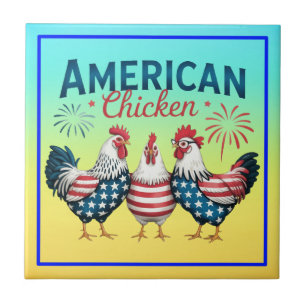 4th of July Patriotic American Chicken Design Ceramic Tile