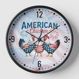 4th of July Patriotic American Chicken Design Clock