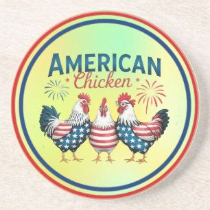 4th of July Patriotic American Chicken Design Coaster