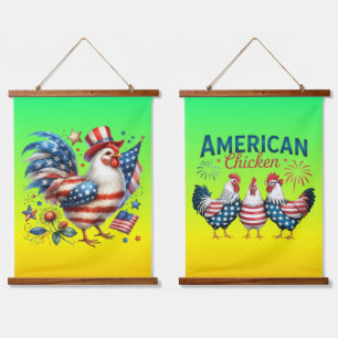 4th of July Patriotic American Chicken Design Hanging Tapestry