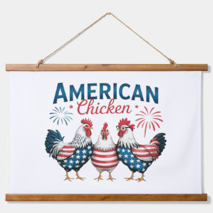 4th of July Patriotic American Chicken Design Hanging Tapestry