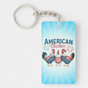 4th of July Patriotic American Chicken Design Key Ring